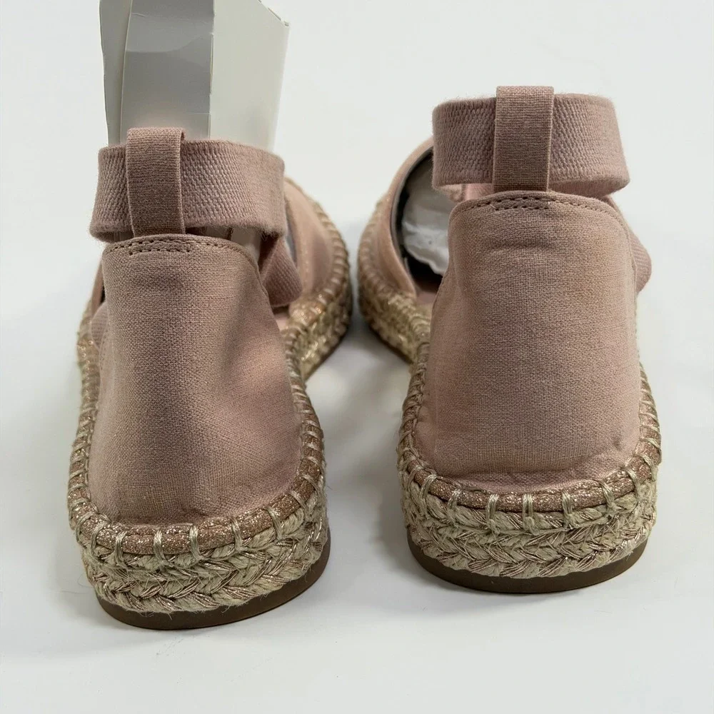 Kenneth Cole Reaction Size-10 Beech Rose Metallic Espadrille Flat Ankle Strap